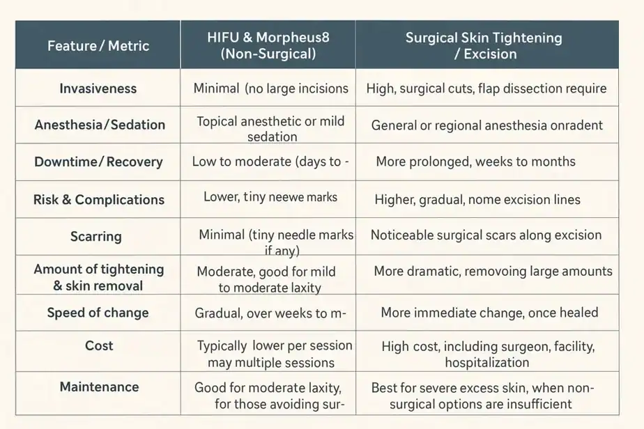 Table showing benefits of Lipo Freeze 2 U Cardiff treatments for skin tightening following weight loss injections.
